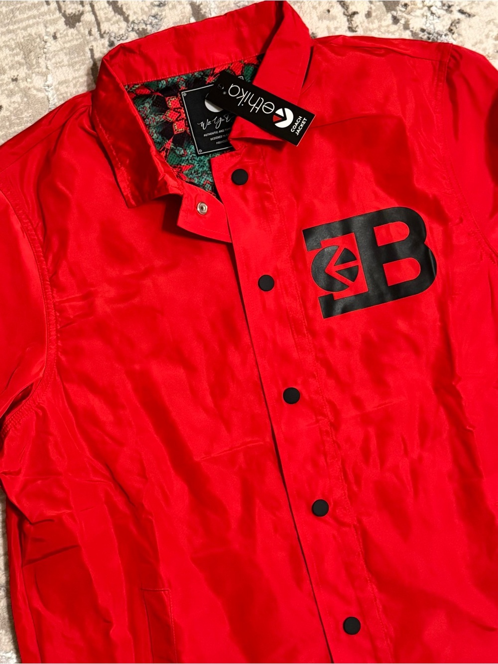 ethika Men’s Red Coach Jacket with Black Logo- Small